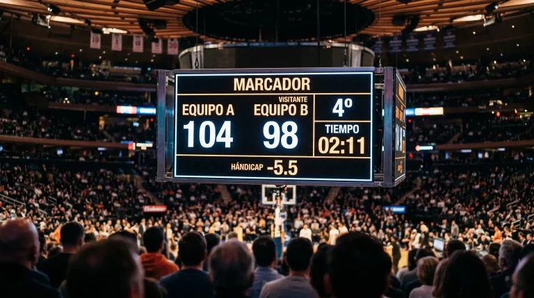 Marcador de un partido de baloncesto NBA mostrando diferencia de puntos entre equipos